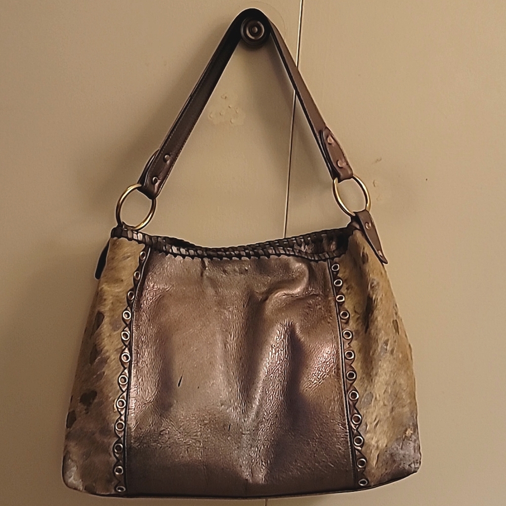 Treesje metallic gold rawhide tote